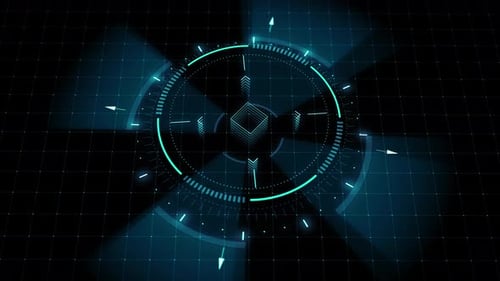 Dynamic Futuristic HUD Element Logo Reveal on Grid Background
