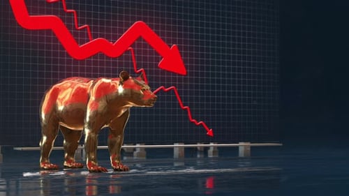 Golden Bear Falling Market Financial Chart 3D Loop Animation 4K