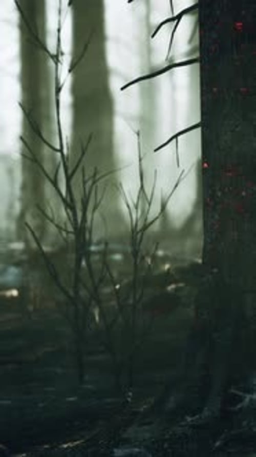 A Burnt Forest with Charred Trees Standing Tall