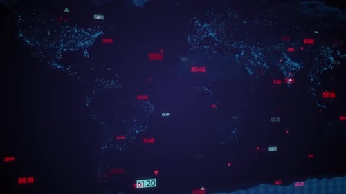 Digital World Map with Data Points and Statistics