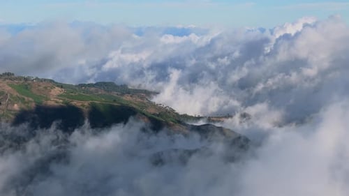Flying Above Clouds In Madeira Island Aerial Panorama