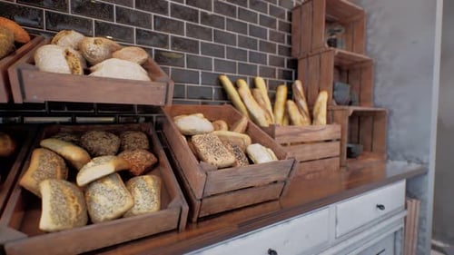 Fresh Bread on Shelves in Bakery
