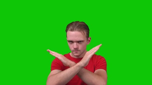 Wonderful Man Shows Hands Gestures No Against Concept Green Screen