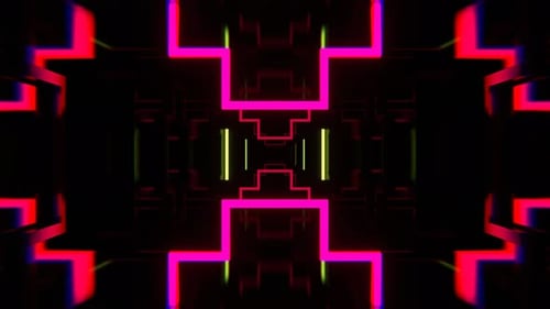 Pink And Light Green Neon Tunnel With Flashing Geometric Shapes Background Vj Loop I 4K