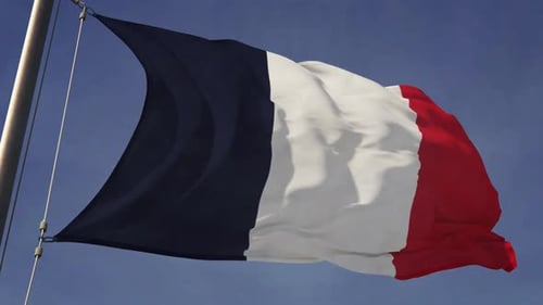 Waving National Flag in Realistic Fabric Simulation Against Blue Sky