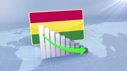Bolivia Flag With Decrease Bar Chart Graph And Arrow Green