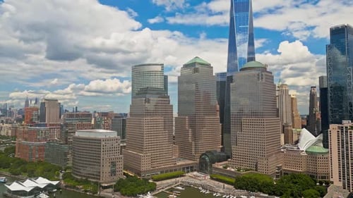 New York City Skyline with Blue Sky American Urban Skyscrapers USA Near Dramatic Clouds New York