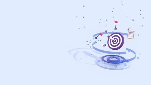 Arrows Hitting Dartboard Center Animation with Copy Space for Business Goals.