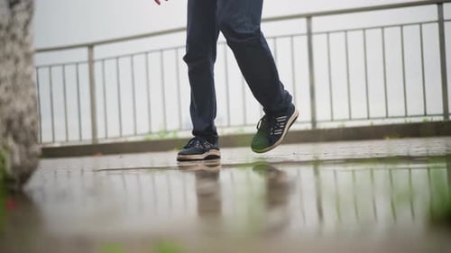 Solo Stroll Along Damp Seaside Path Solitary Wander Beside Moist and Misty Ocean Front An Isolated