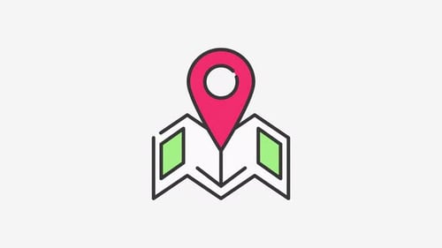 Flat Design Animated Map and Location Pin Icon