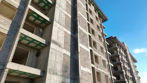 Construction of Houses the Process of Preparing the Facade for Cladding Aerial View