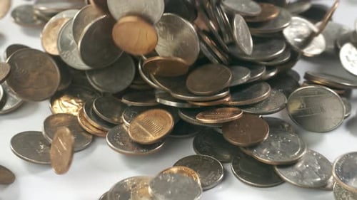 Money Coins Falling Slow Motion