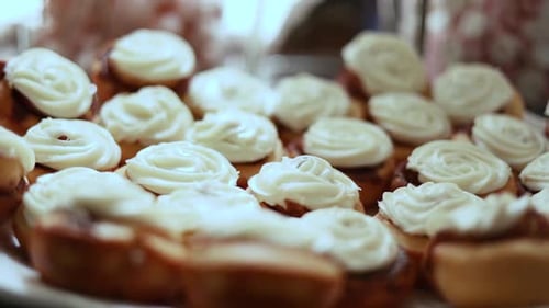 Close Up of Delicious Cinnamon Rolls with Frosting