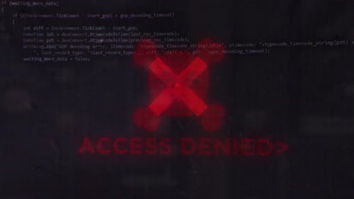 Access Denied On Hacker Vh Skull Pirates And Cyberattack Symbol With Glitch