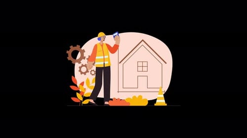 Trabajador de la construcción con herramientas comprobando planos