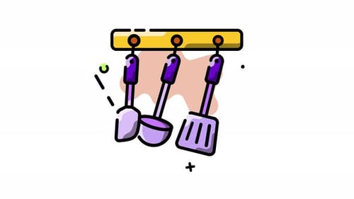 Animated Flat Design Kitchen Utensils Hanging