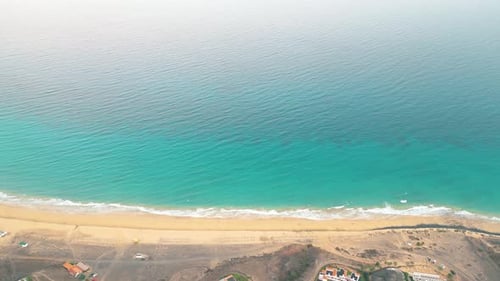 Summer seascape beautiful waves, blue sea water in sunny day. Esquinzo beach, Spain, Canary Island T