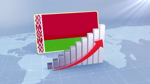 Belarus Flag With Increasing Bar Chart Graph And Arrow Red