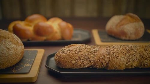 Delicious Fresh-Baked Bread Varieties On Serving Platters