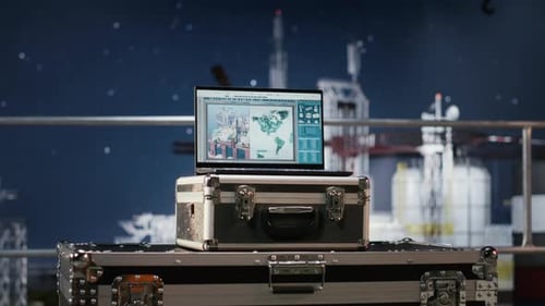 Laptop Showing Oil Rig Platform Data on Cases