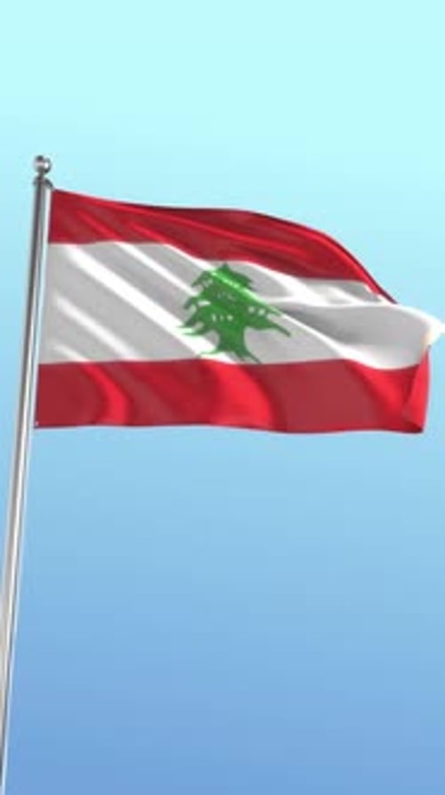 Lebanon Flag Waving Seamlessly Against a Blue Sky