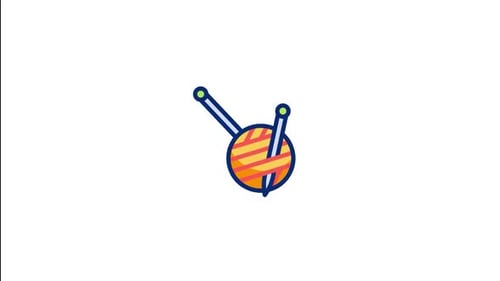 Animated Flat Design Knitting Icon with Yarn and Needles