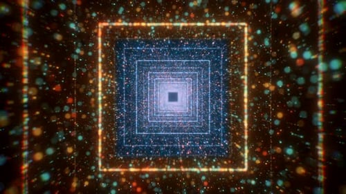 Abstract Digital Neon Tunnel Glowing Particles Light Space Infinite Depth Psychedelic Cosmic Energy