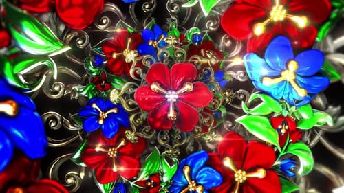 Sparkling Floral Abstract Mandala Rotating Motion Background