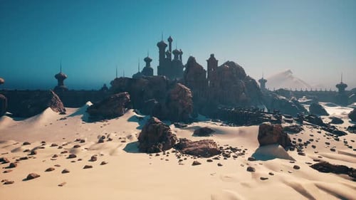 Calm Blue Sky Overlooks Rocky Coastline and Weathered Fortress Structures