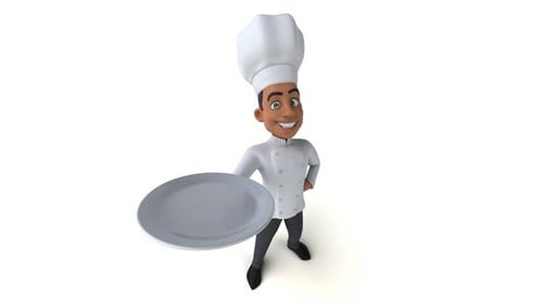 3D Animated Chef Character Holding Empty Plate for Presentation