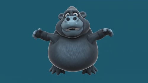 Fun 3D cartoon gorilla doing fitness (with alpha channel included)