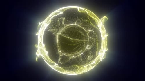 Round glowing sphere with small flying particles