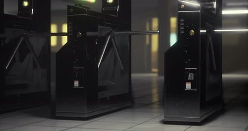 Turnstiles at a Modern Transportation Hub During Early Evening Hours