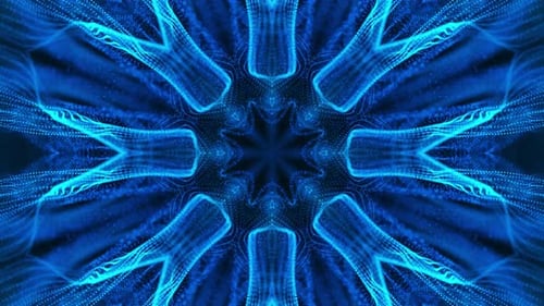 Blue flower with black background and blue background. Kaleidoscope VJ loop