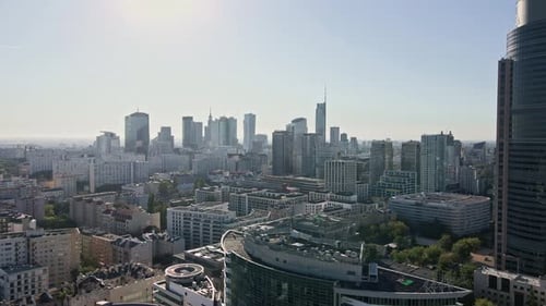Aerial View of Warsaw Cityscape Panorama with Skyscrapers