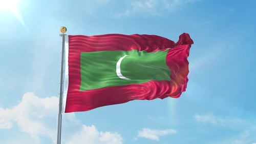 Maldives Flag Waving Against Blue Sky Loop