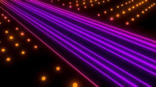 Dynamic neon light streaks and glowing dots create futuristic digital background