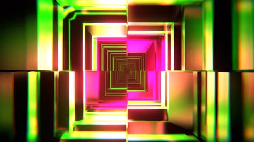 Green And Pink Shape Shifting Cuber Tunnel Background Vj Loop I 4K