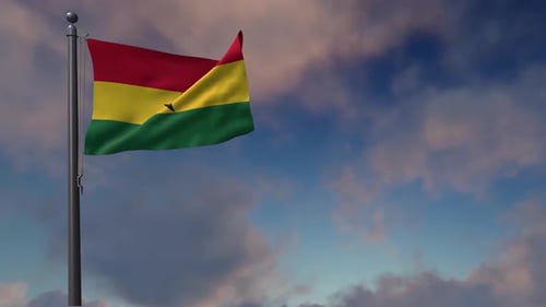 Ghana Flag Waving against a Cloudy Sky Loop