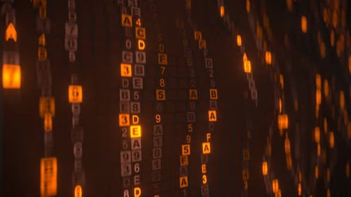 Orange digital HEX code rain. Futuristic technology concept. Seamless loop 3D render animation