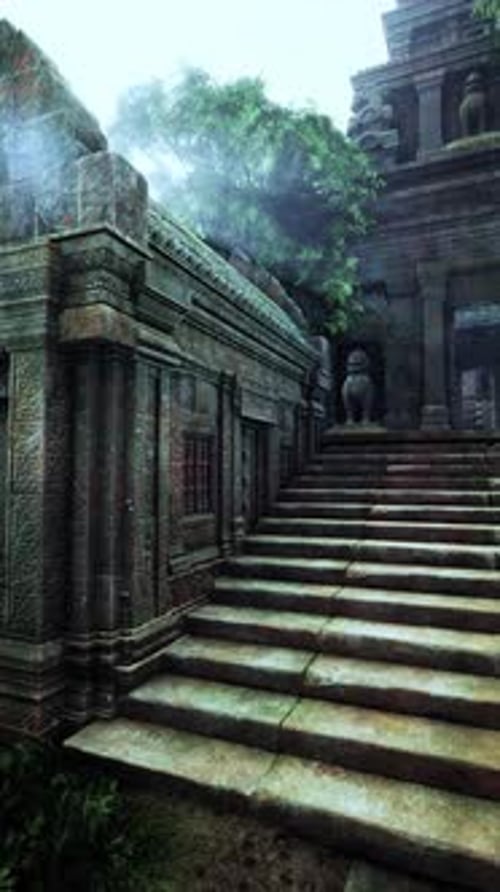 Stone Steps Leading to Ancient Cambodian Temple
