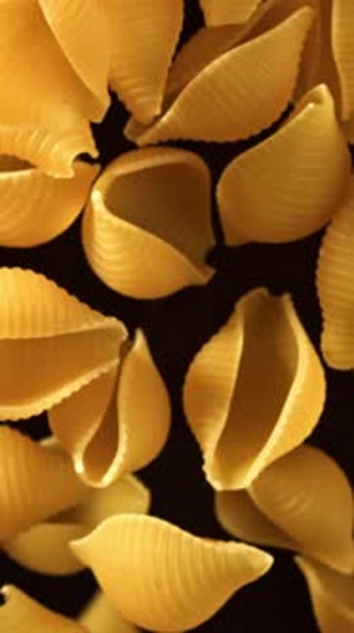 Super Slow Motion Flying Dry Conchiglie Pasta Filmed on a Highspeed Camera at 1000 Fps