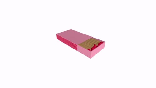 Caja de fósforos rosa con fósforos