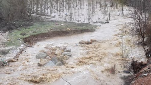 Raging River Waters Flowing Through Nature