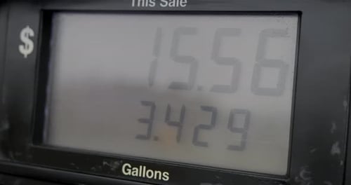 Gas station pump screen filling up and pumping slowly from 13 dollars to 20 bucks and less than 5 ga
