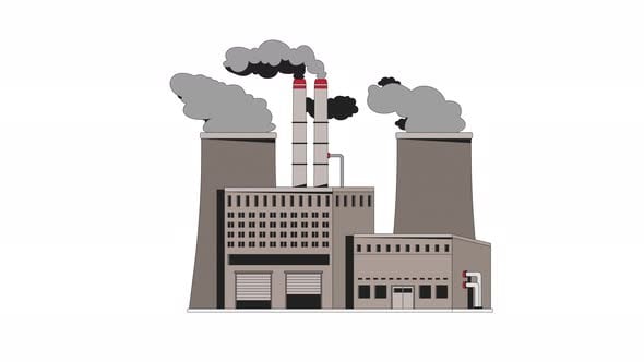 Industrial factory with smoke pollution 2D cartoon object animation ...