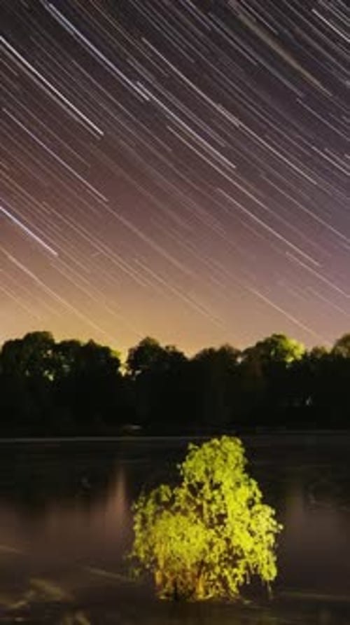 Streaking Star Trails over a Tropical Lake