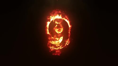 Fiery Burning Number Nine Countdown with Abstract Light Tunnel