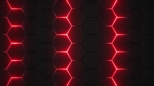 Motif hexagonal futuriste avec lignes rouges brillantes
