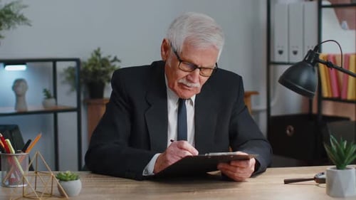 Senior Business Man Director Having Interview Job Discussion Video Conference Call at Home Office